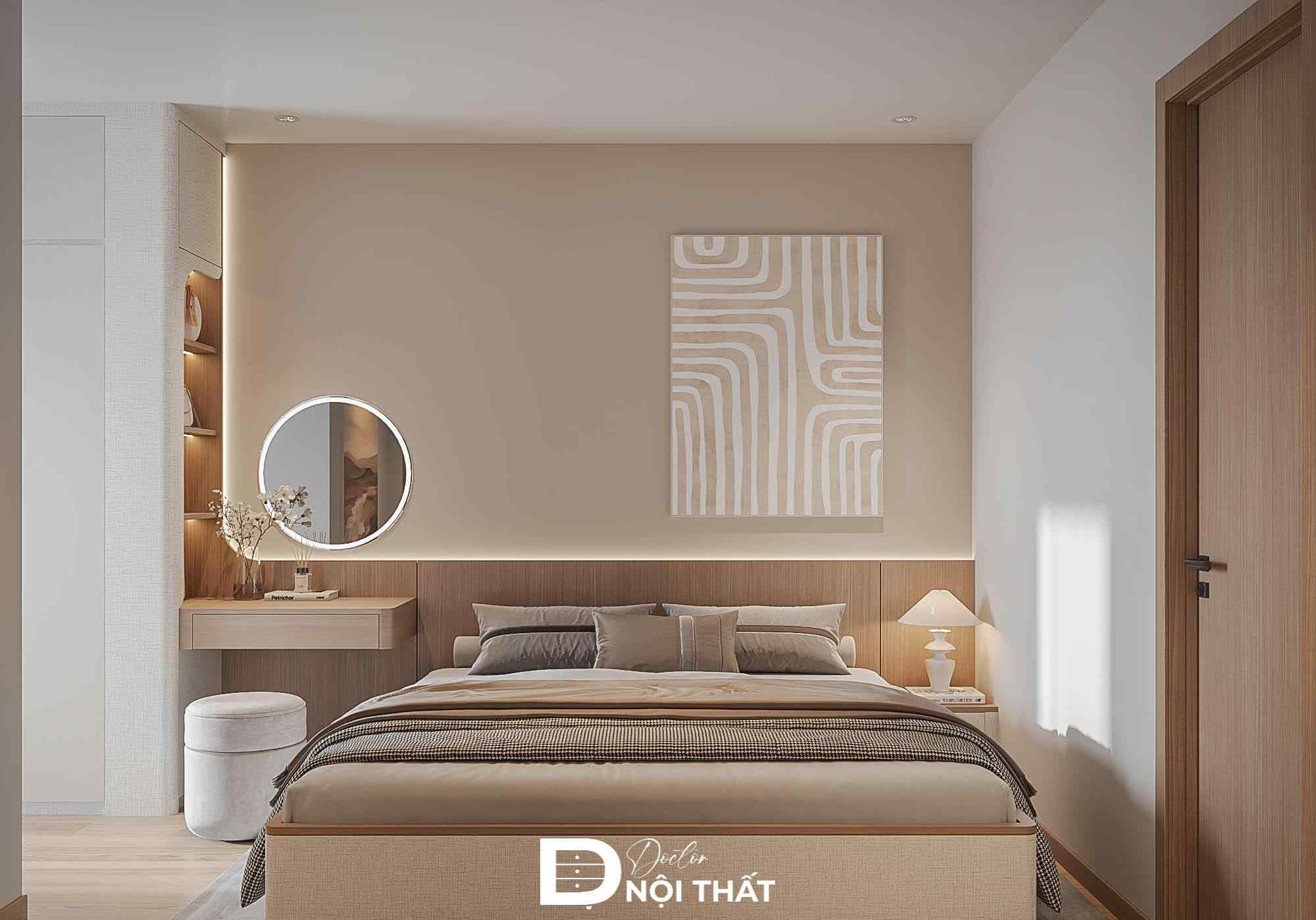 Mẫu nội thất chung cư 2 phòng ngủ với tone màu be trắng