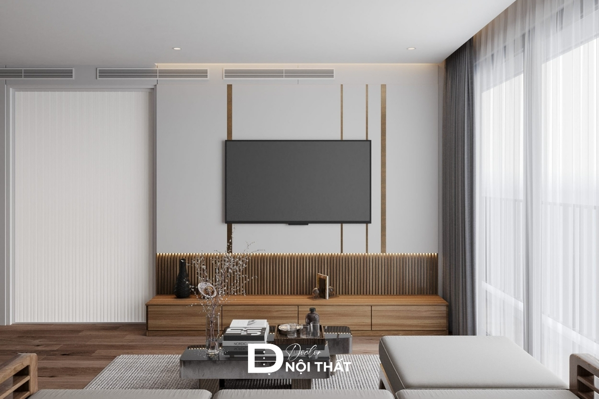 Nội thất phòng bếp căn hộ 70m2 được bố trí gọn gàng, khoa học