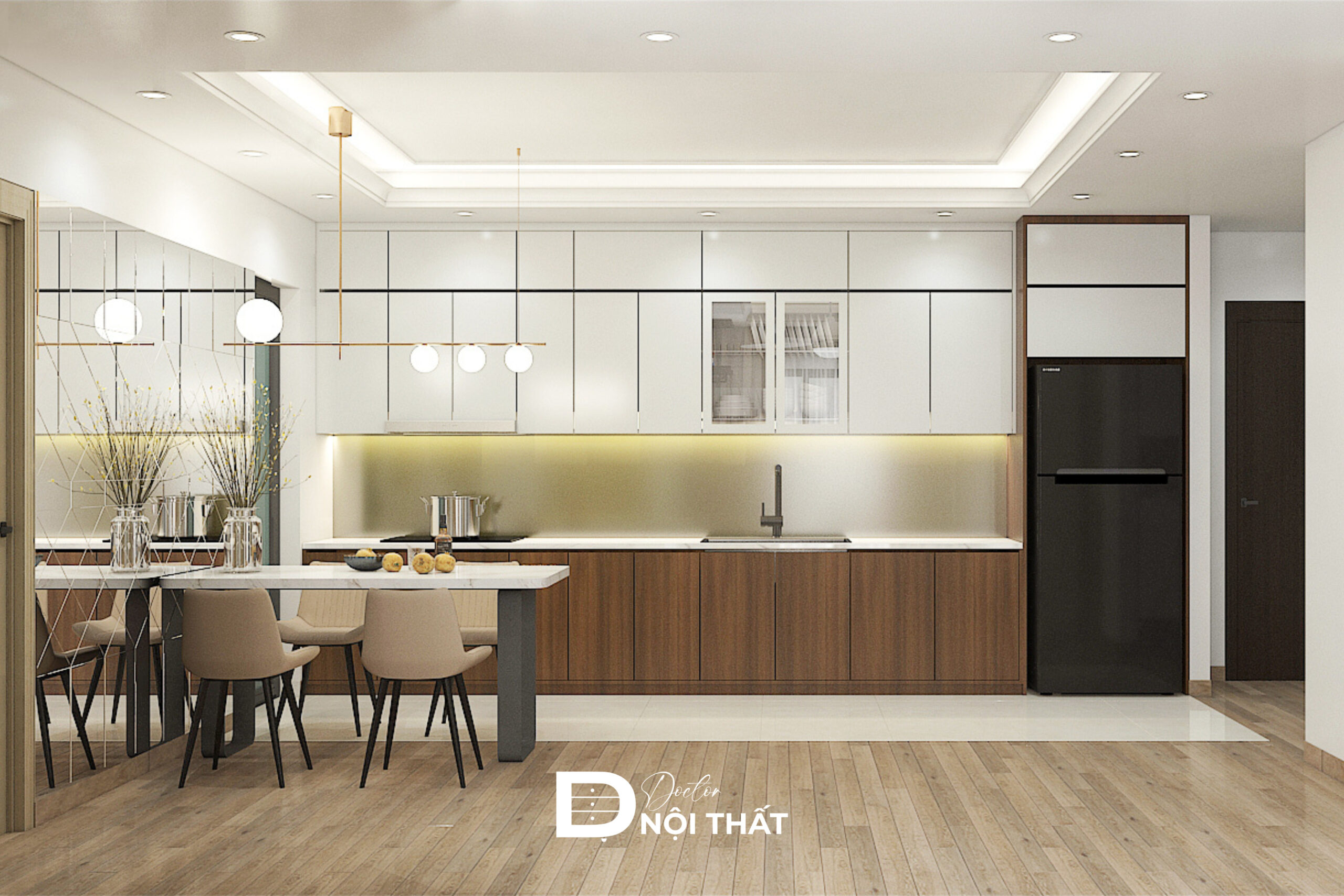 Tủ bếp hình chữ I tận dụng tối đa diện tích tường