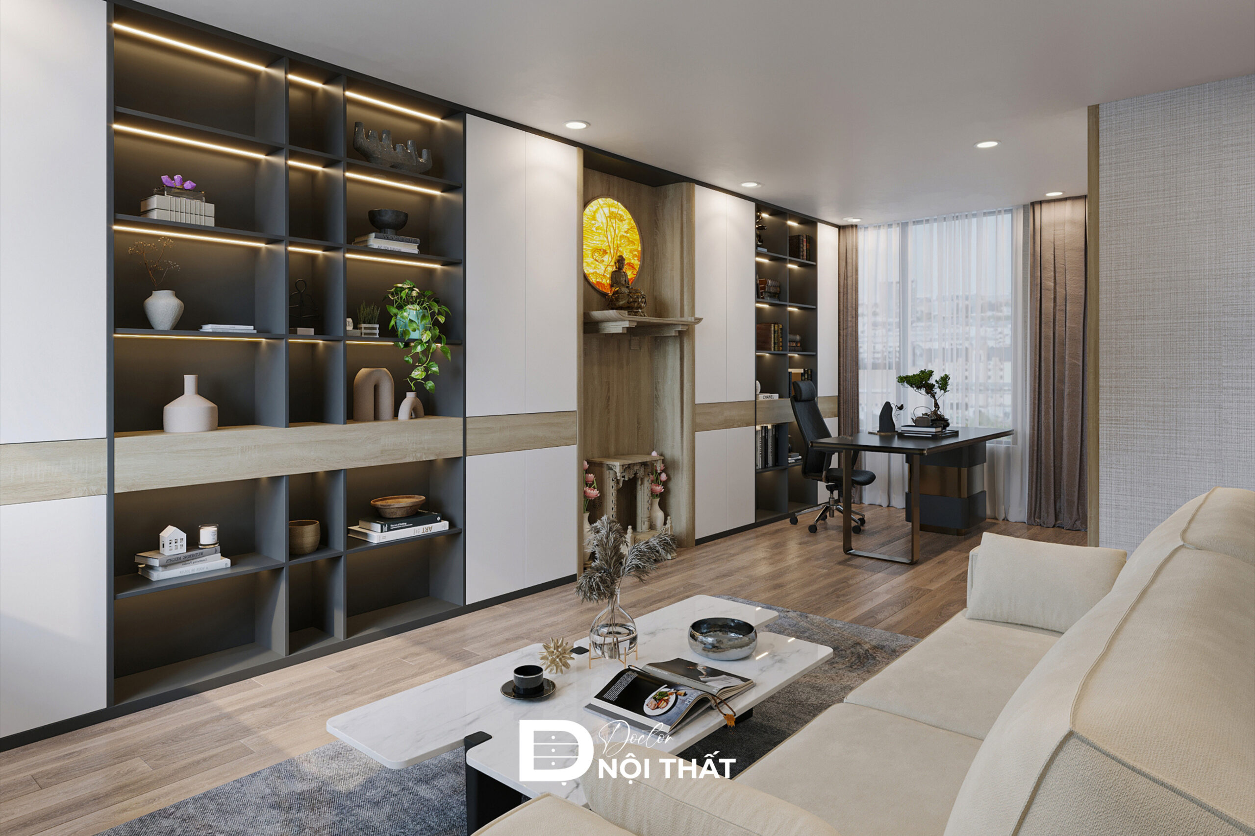 Các đường nét thiết kế nội thất vuông vắn, cân đối