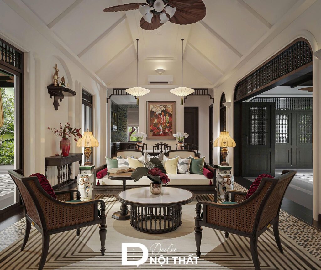 Dự án thiết kế nội thất biệt thự 225m2 phong cách Indochine tại Hải Phòng