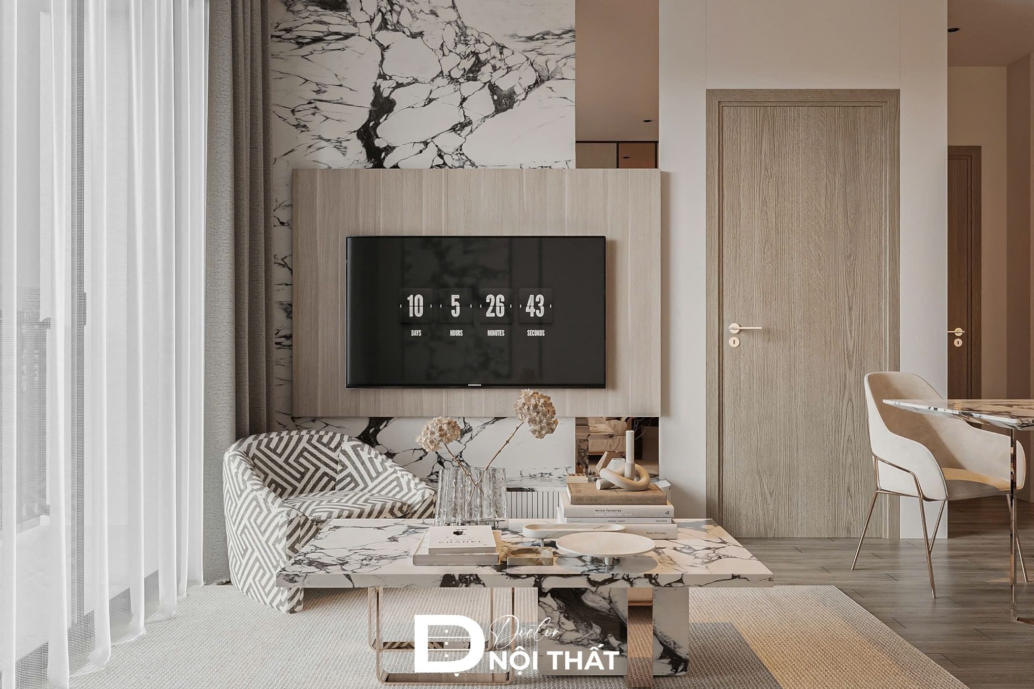 Thiết kế căn hộ chung cư hiện đại với tông trắng xám be nhẹ nhàng