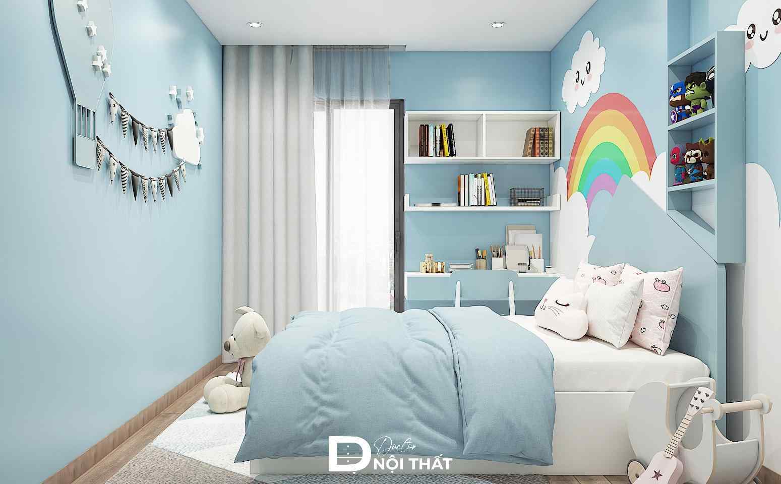 Không gian phòng ngủ được bố trí khéo léo tạo cảm giác rộng rãi