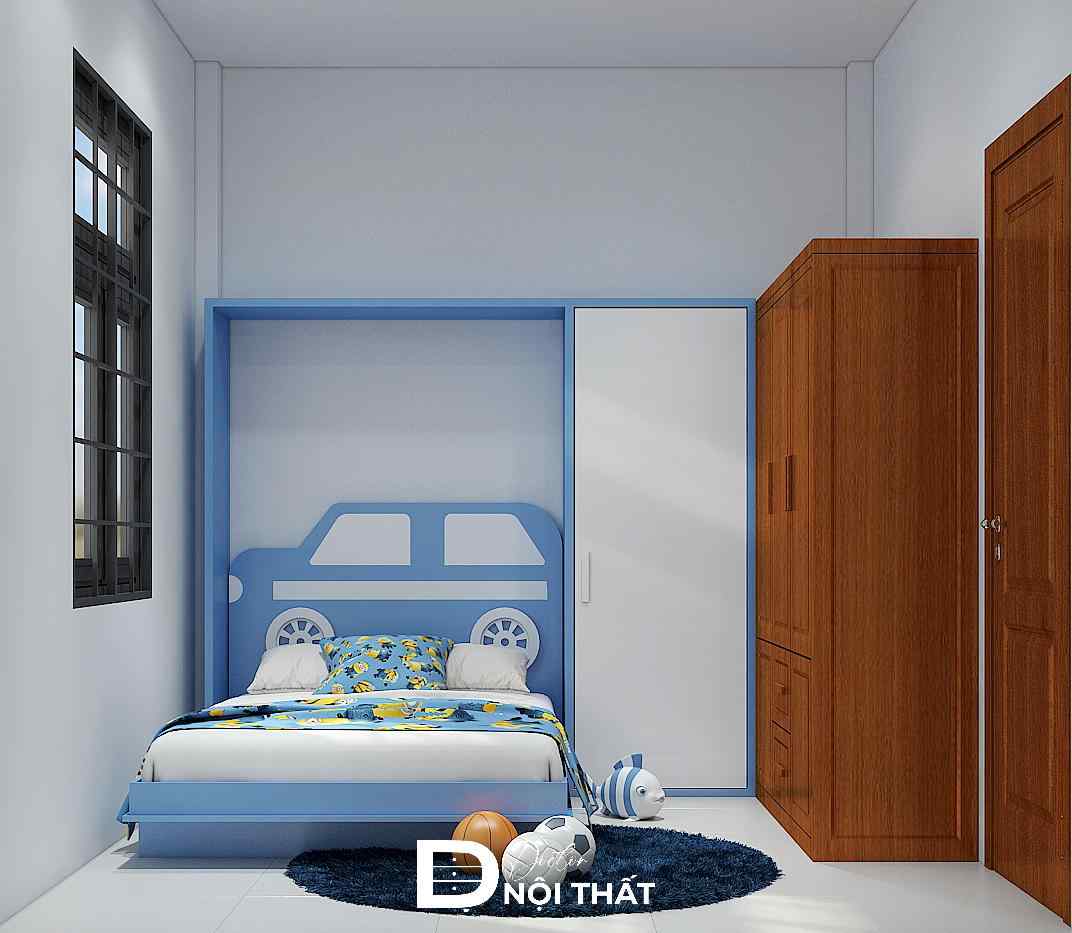 Mẫu phòng ngủ cho bé trai 5 - 6 tuổi với kiểu dáng ô tô độc đáo