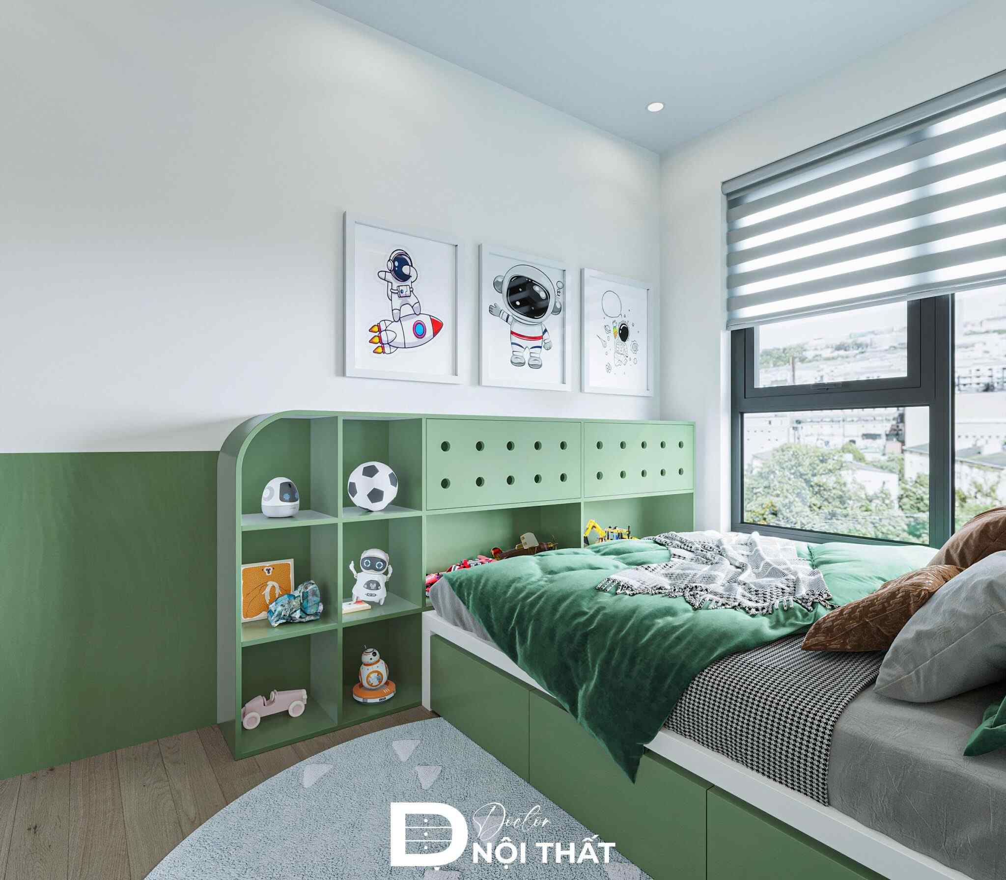 Sử dụng giường ngủ tích hợp kệ trưng bày và hộc tủ tiện lợi