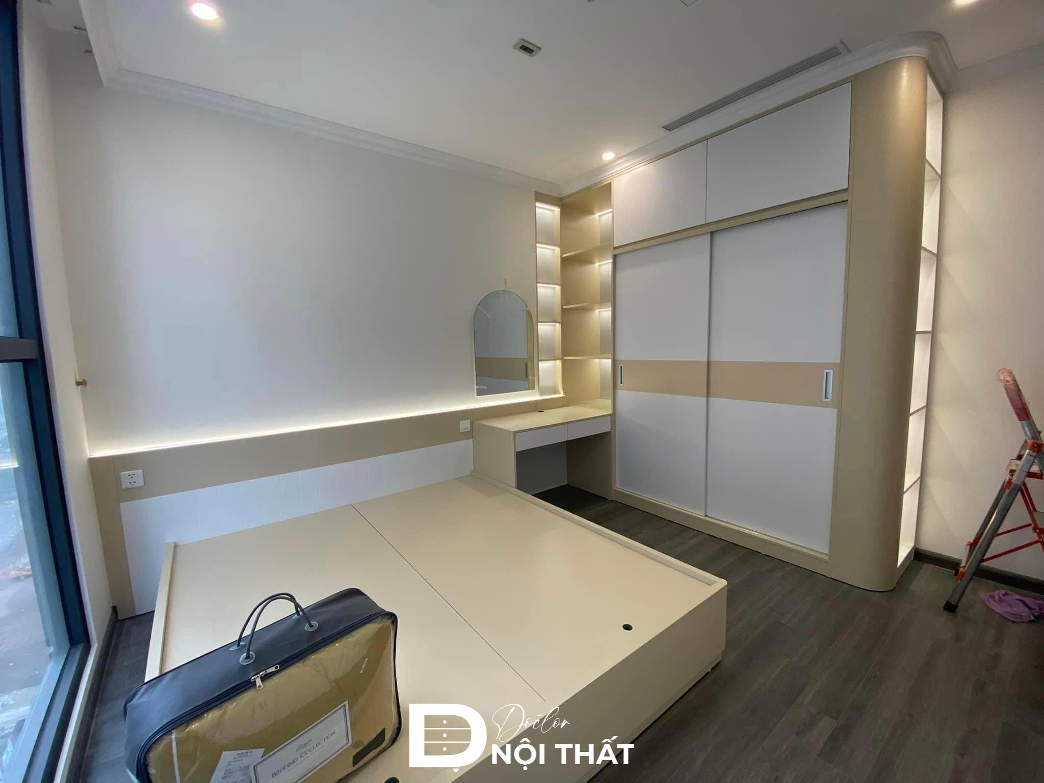 Thi công nội thất căn hộ 1 phòng ngủ bằng chất liệu gỗ công nghiệp