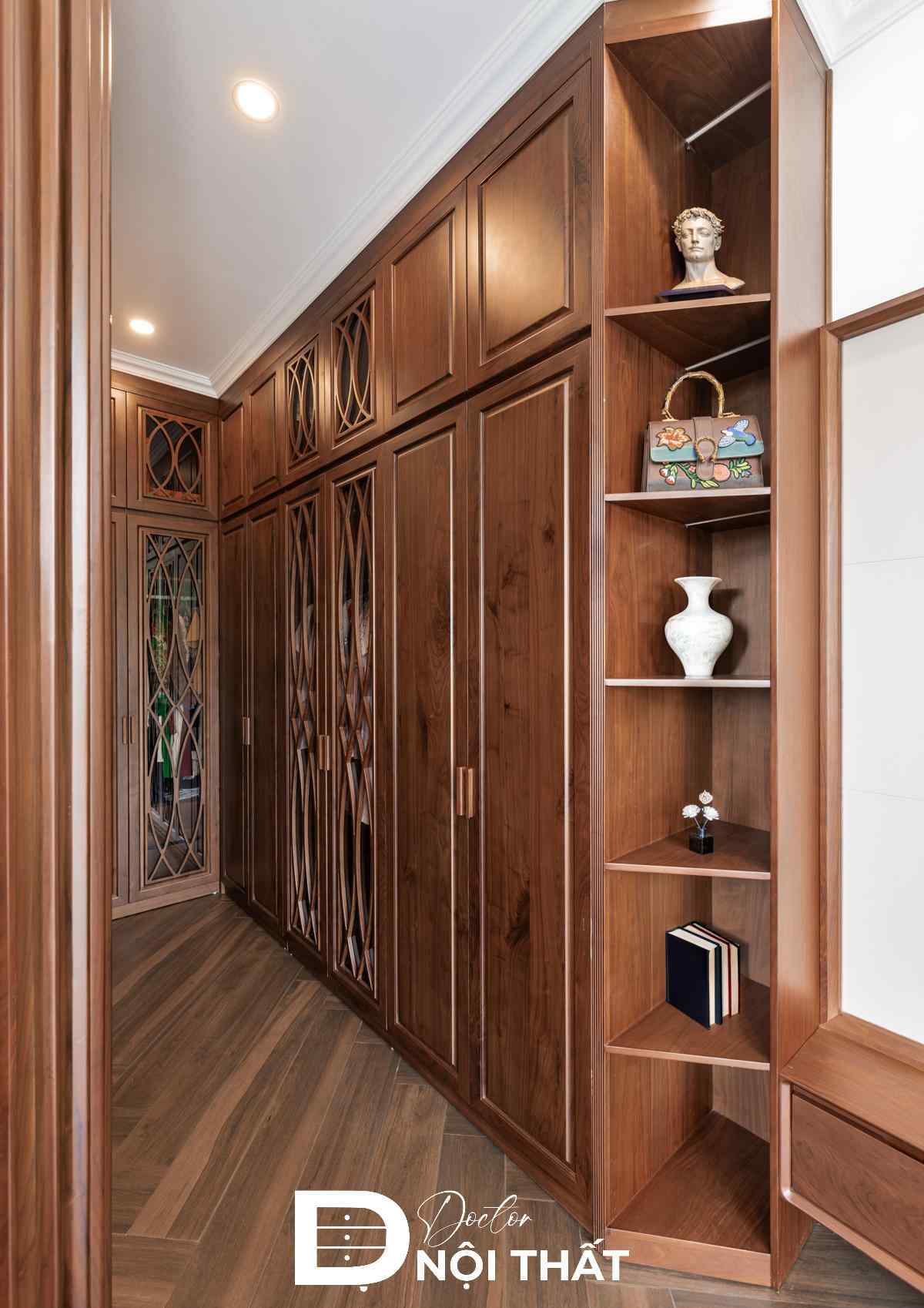 Thi công hệ tủ quần áo gỗ tự nhiên kịch trần