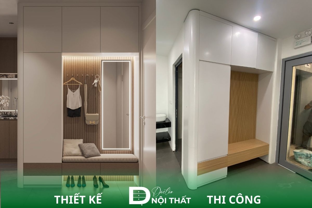 Hệ tủ thiết kế riên sau khi đội thợ Doctor Nội Thất lắp đặt xong