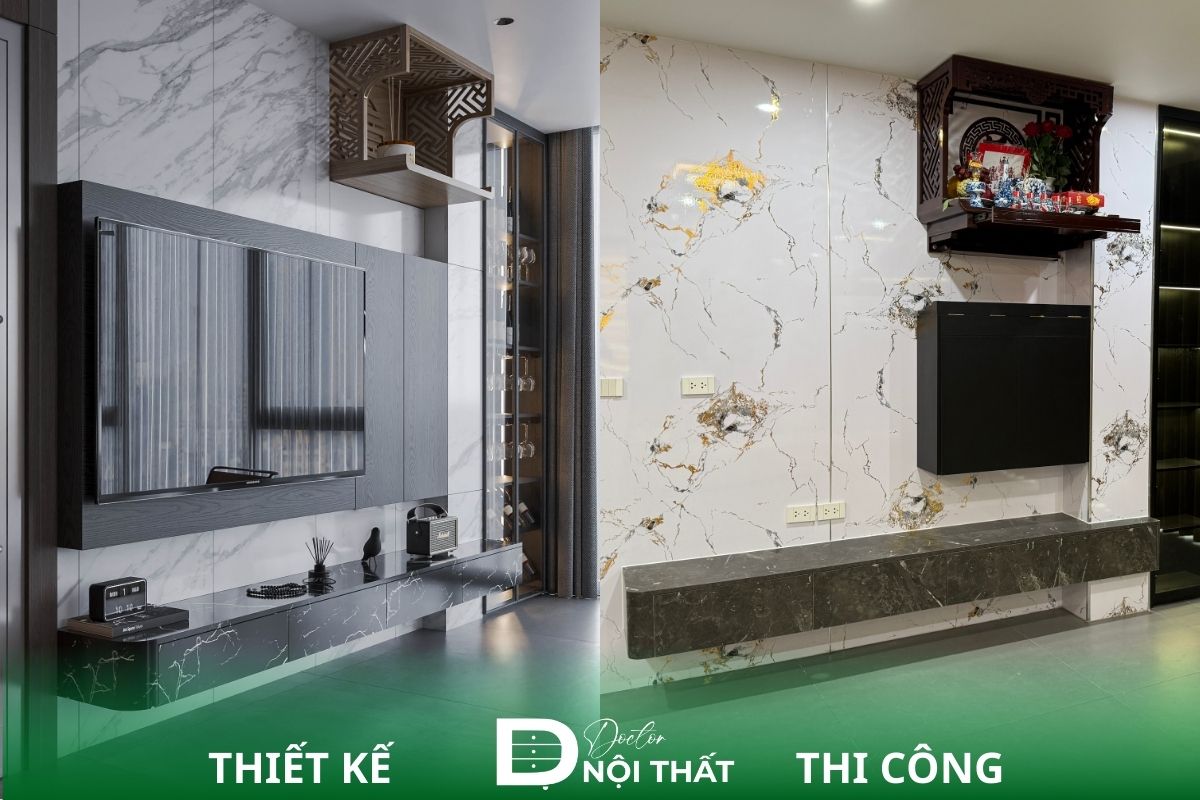 Kệ Tivi và bàn thờ sau khi lắp đặt hoàn thiện theo thiết kế