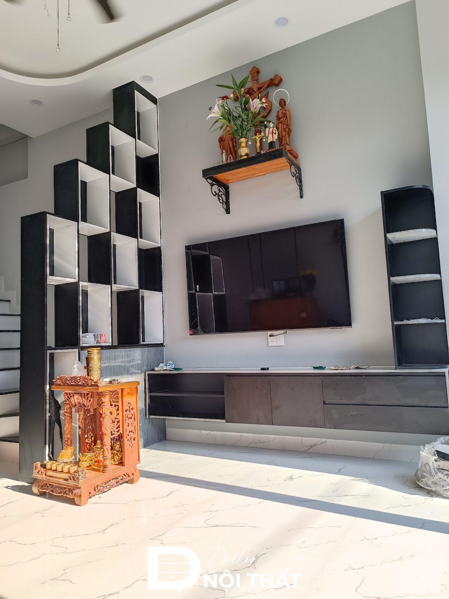 Nội thất phòng khách được thi công đơn giản