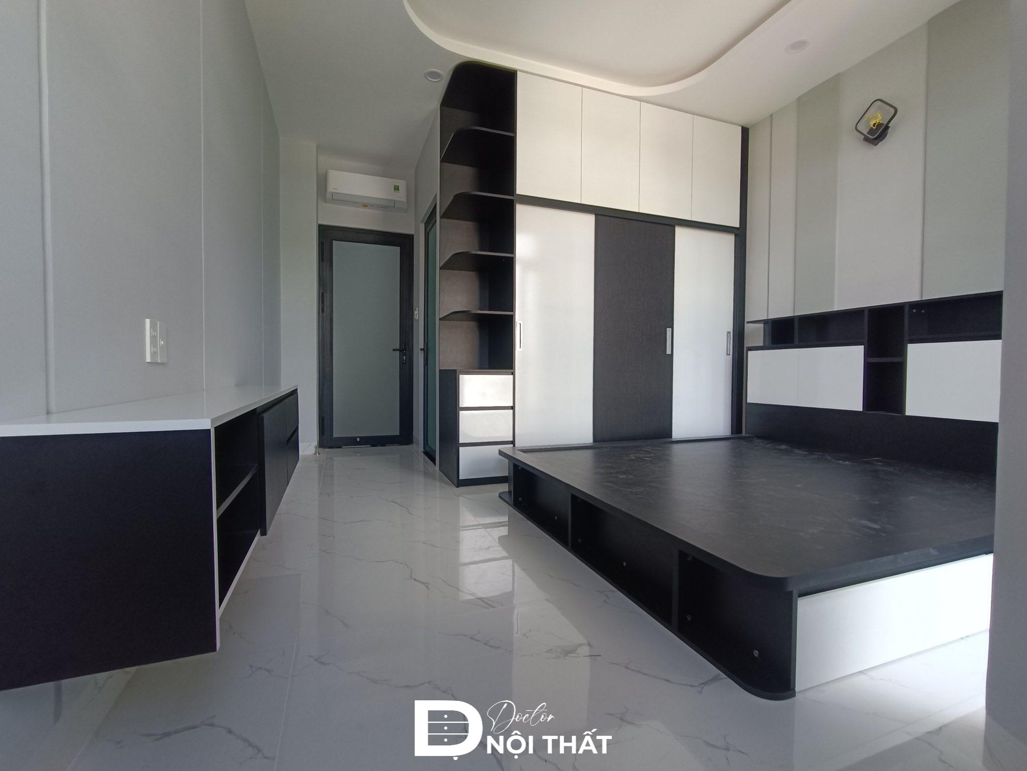 Nội thất gỗ công nghiệp với tone màu đen trắng
