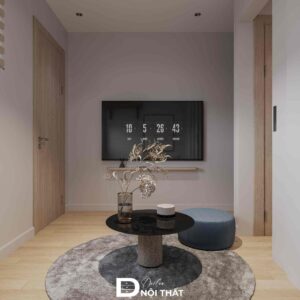 Ánh sáng âm trần và tranh tối giản làm phòng khách rộng hơn