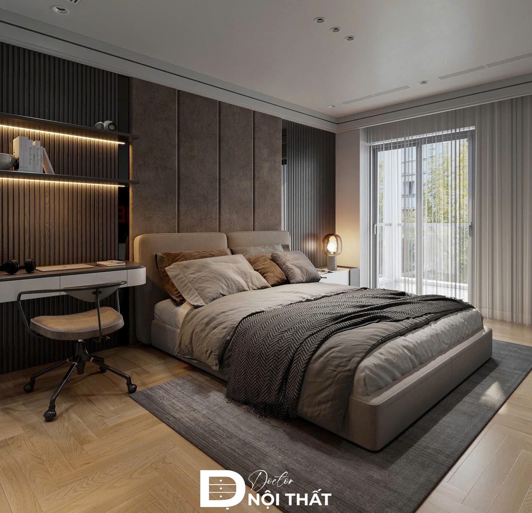 Thiết kế phòng ngủ nhà phố với tone màu xám chủ đạo