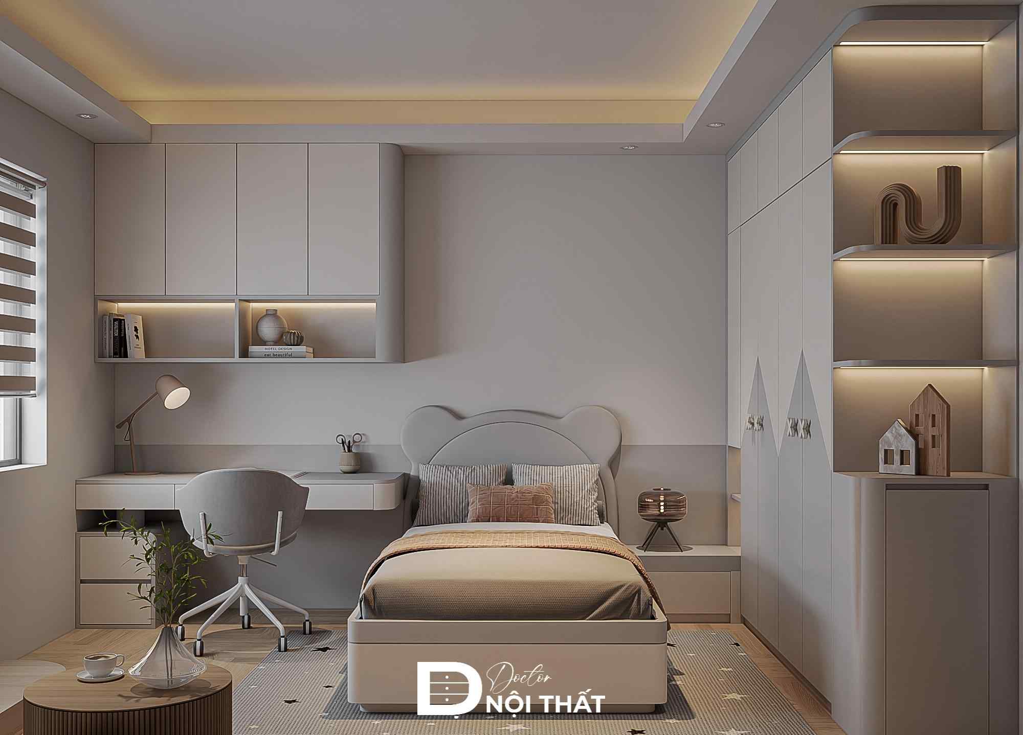 Bản vẽ thiết kế nội thất nhà phố với phòng ngủ cho bé