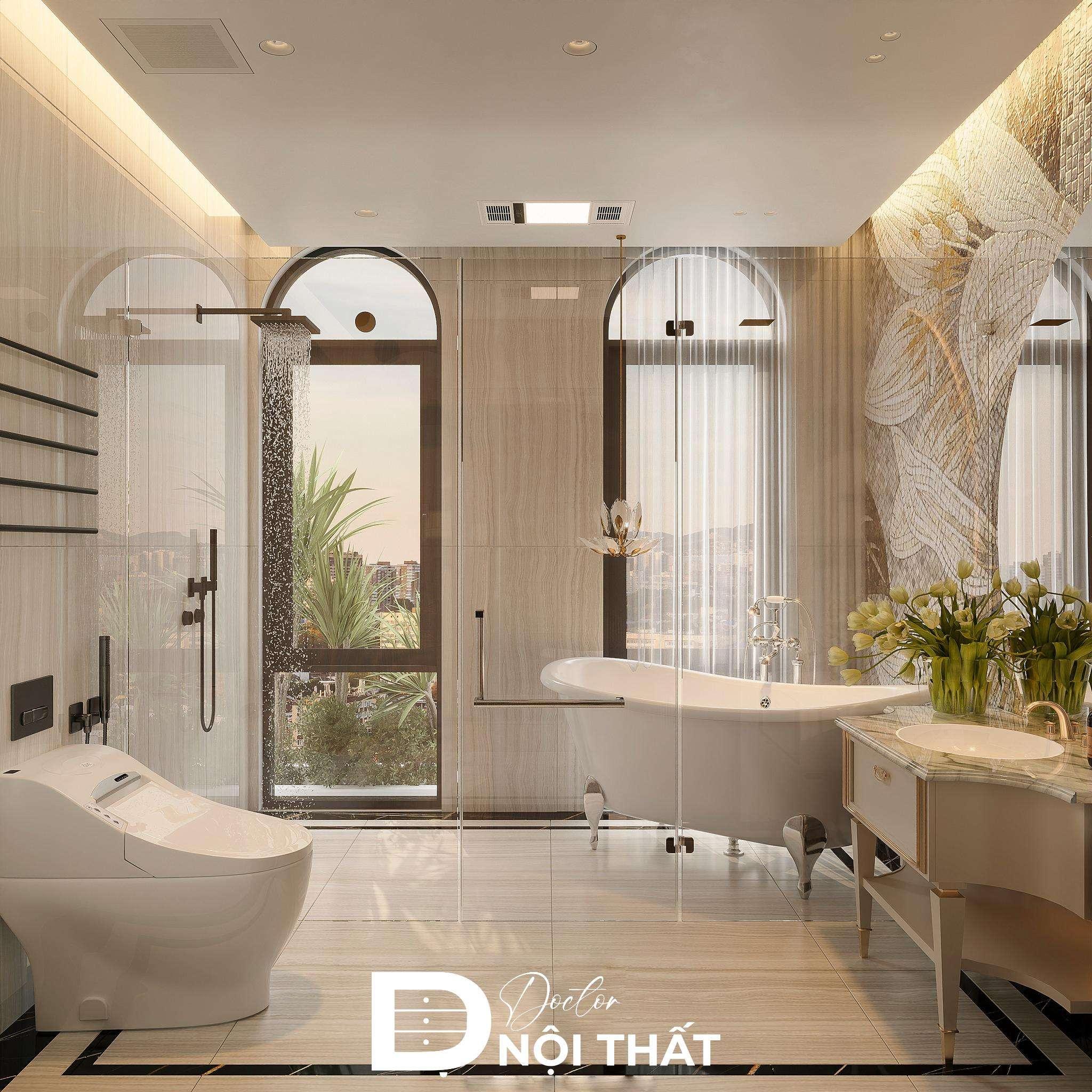 Mẫu thiết kế nội thất phòng tắm sang trọng, thư giãn như một spa thu nhỏ