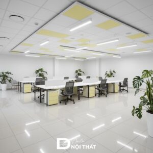 Góc làm việc cho nhân viên bố trí khoa học kết hợp cây xanh trang trí