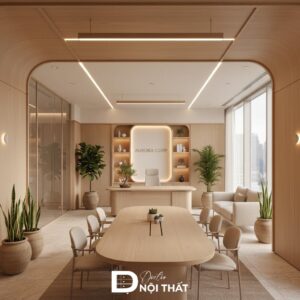 Thiết kế bàn làm việc giám đốc ấn tượng với bàn bố trí ở vị trí trung tâm