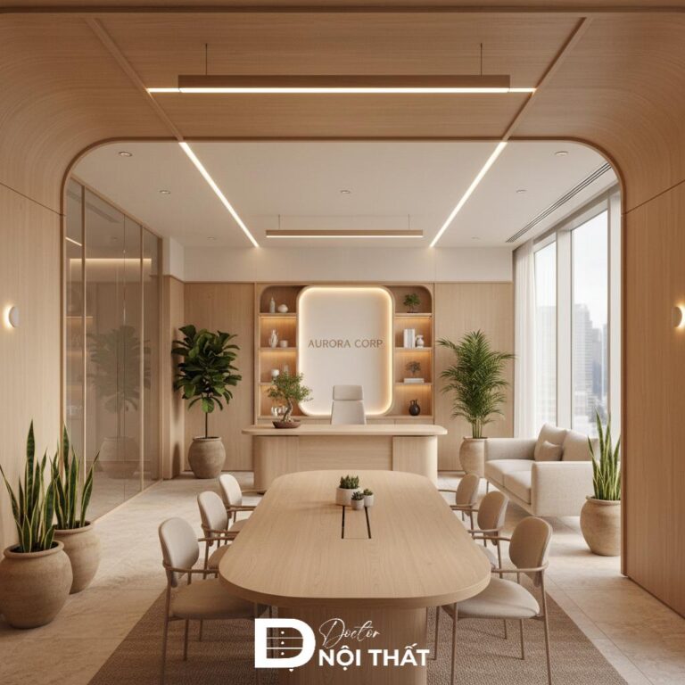 Thiết kế bàn làm việc giám đốc ấn tượng với bàn bố trí ở vị trí trung tâm