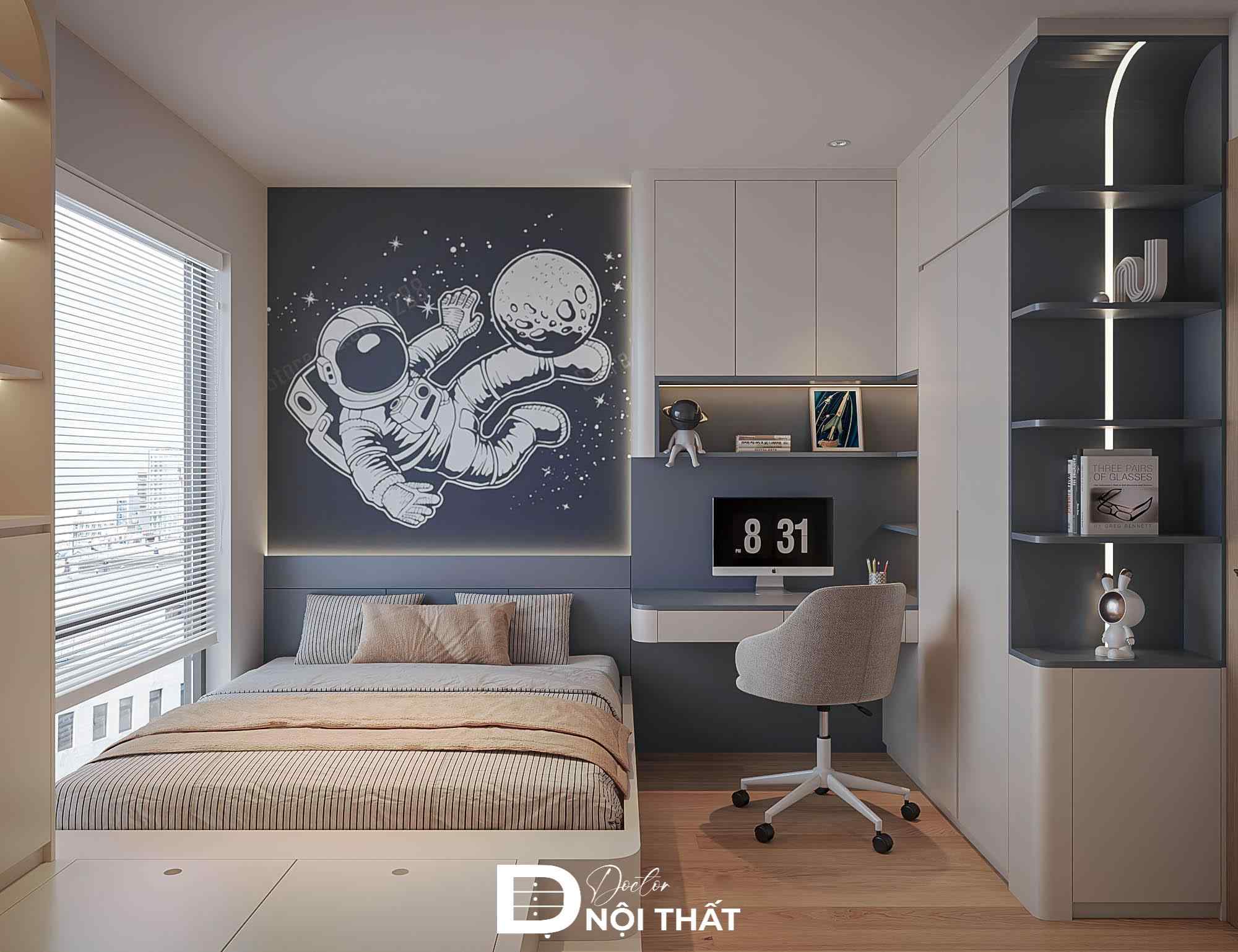 Thiết kế phòng ngủ cho bé trai với gam màu xanh lam làm điểm nhấn