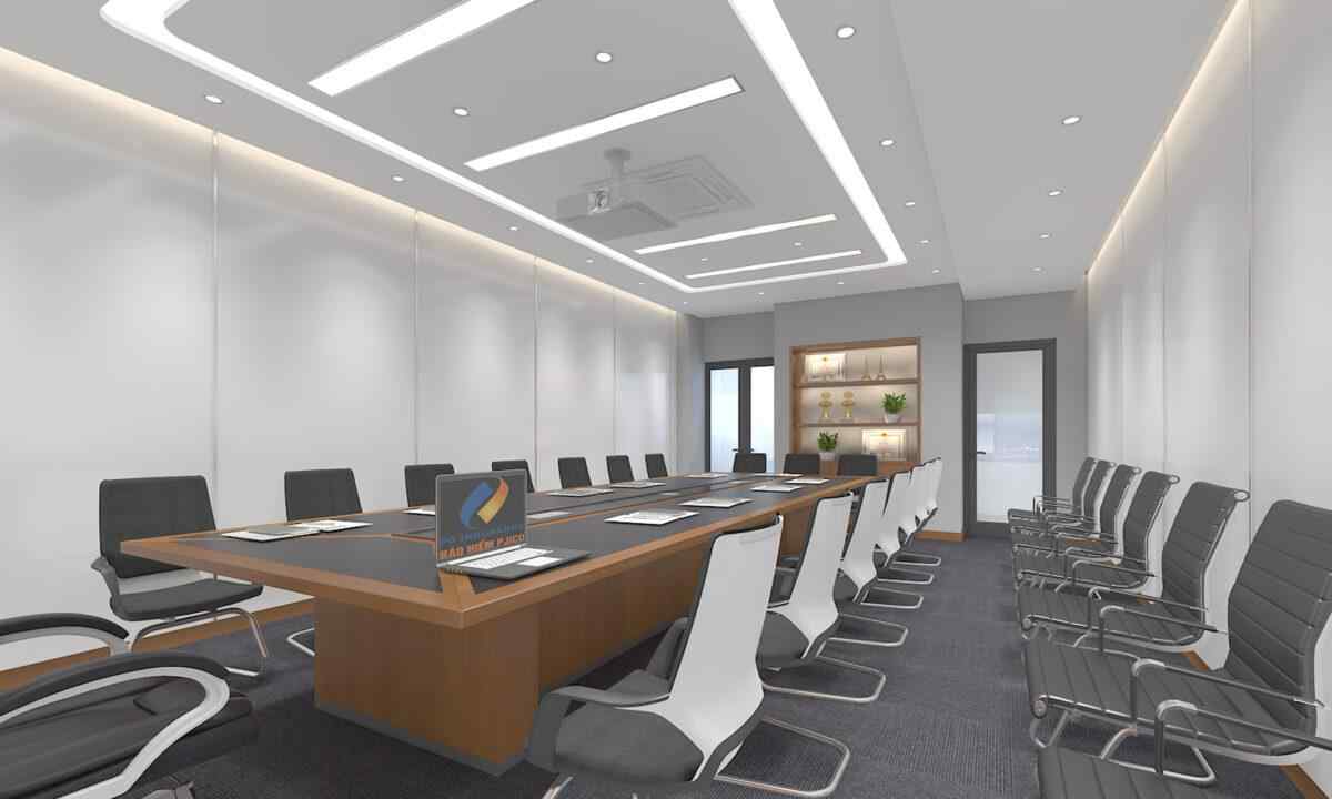 Mẫu thiết kế phòng họp hiện đại với bàn họp dài, ghế tựa đồng bộ (nguồn: sưu tầm)