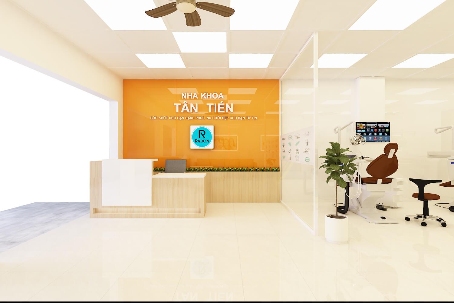 Thiết kế phòng khám nha khoa màu cam với không gian trẻ trung, nổi bật (nguồn: sưu tầm)