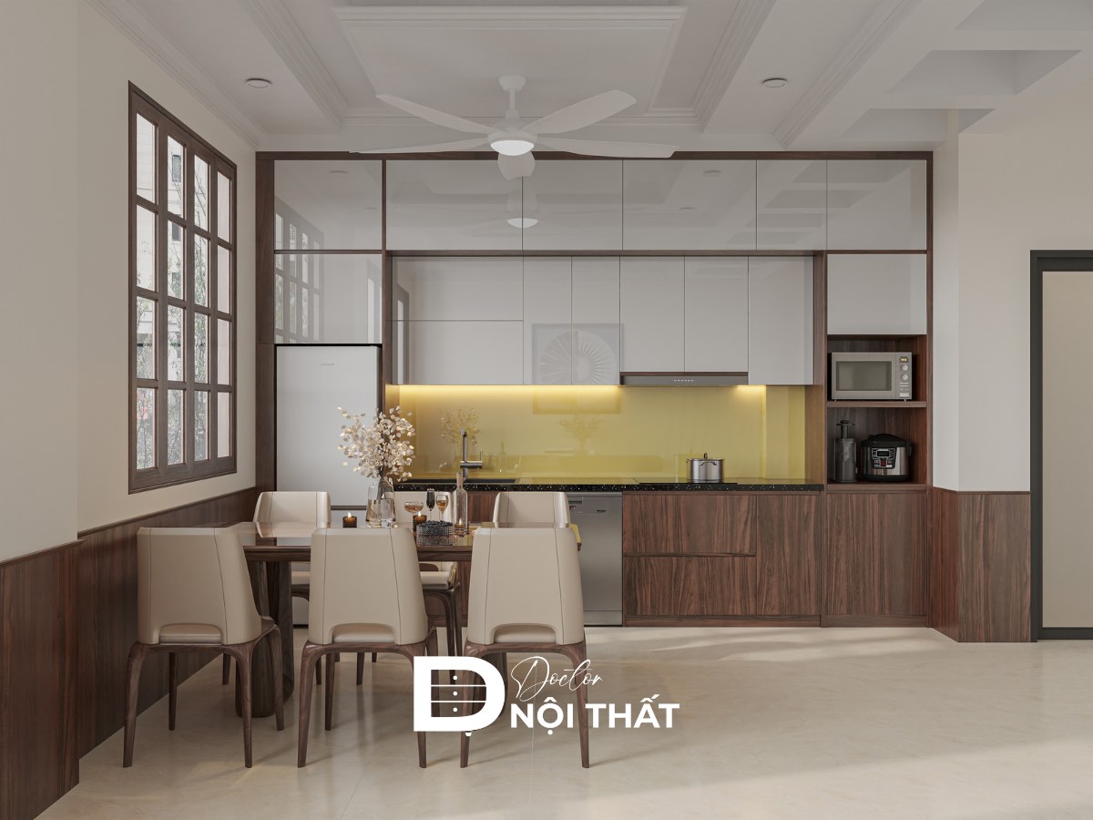 Phòng bếp tone màu trung tính ấm cúng