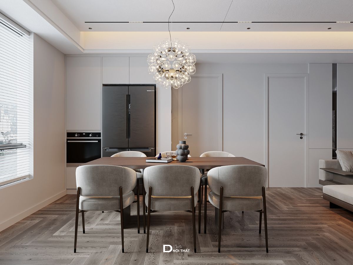 thiết kế phòng ăn chung cư Xa La Hà Đông 100m2