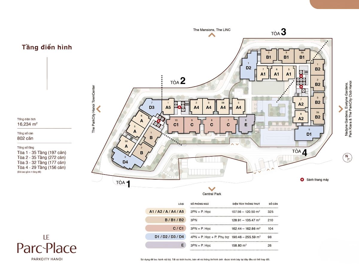 Sơ đồ mặt bằng tầng điển hình căn hộ chung cư Le Parc-Place ParkCity Hanoi
