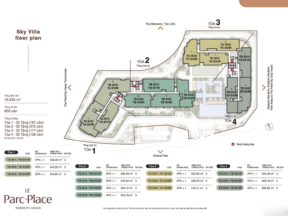 Sơ đồ mặt bằng căn hộ Sky Villa chung cư Le Parc-Place ParkCity